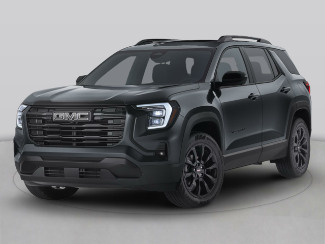 The image shows a 2026 GMC Terrain SUV in black with a sleek, modern design and bold front grille.