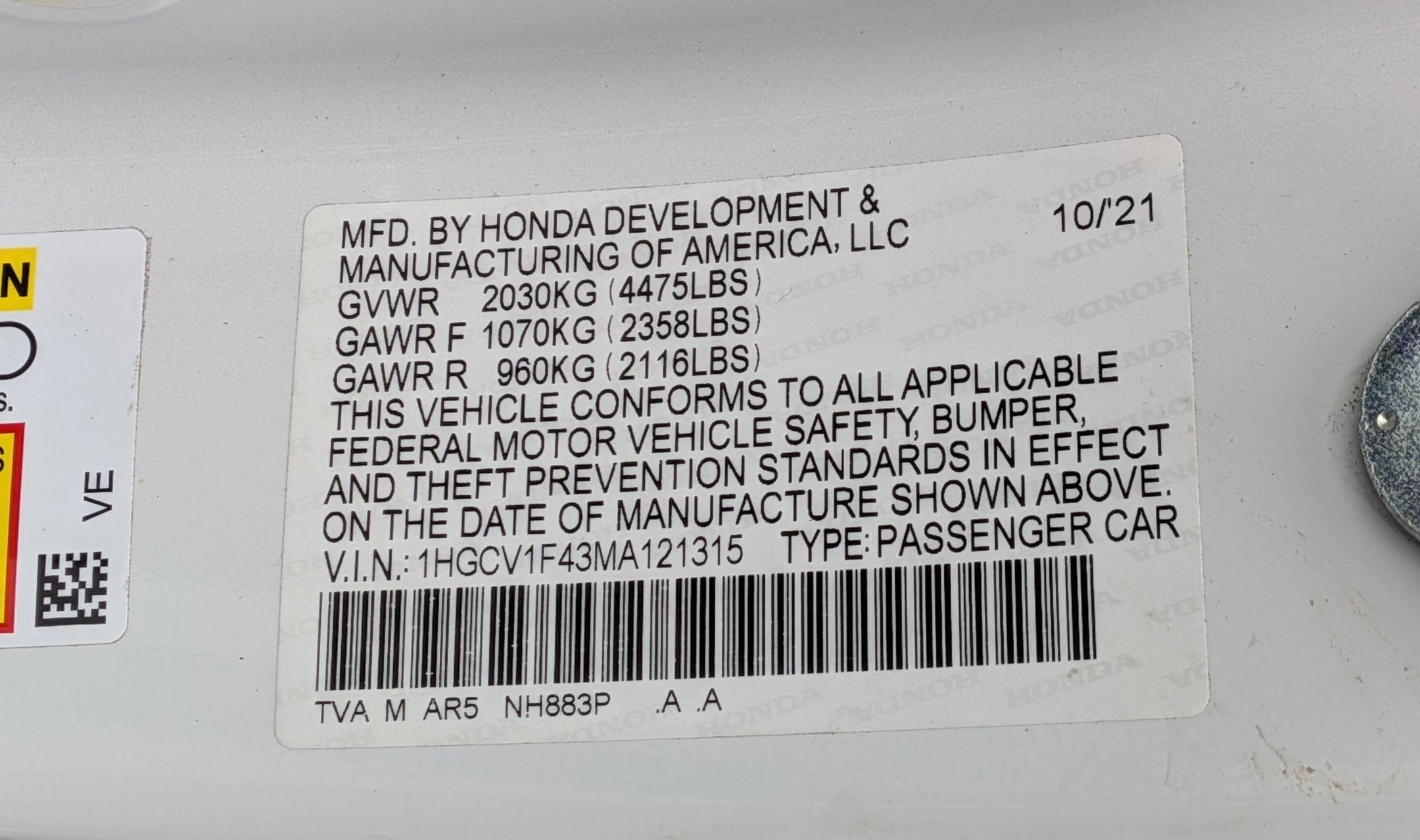 2021 Honda Accord Sedan Sport SE