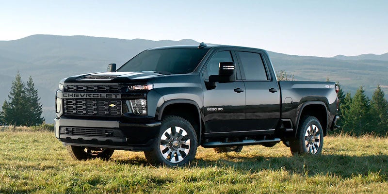 Front view of a black 2021 Silverado HD